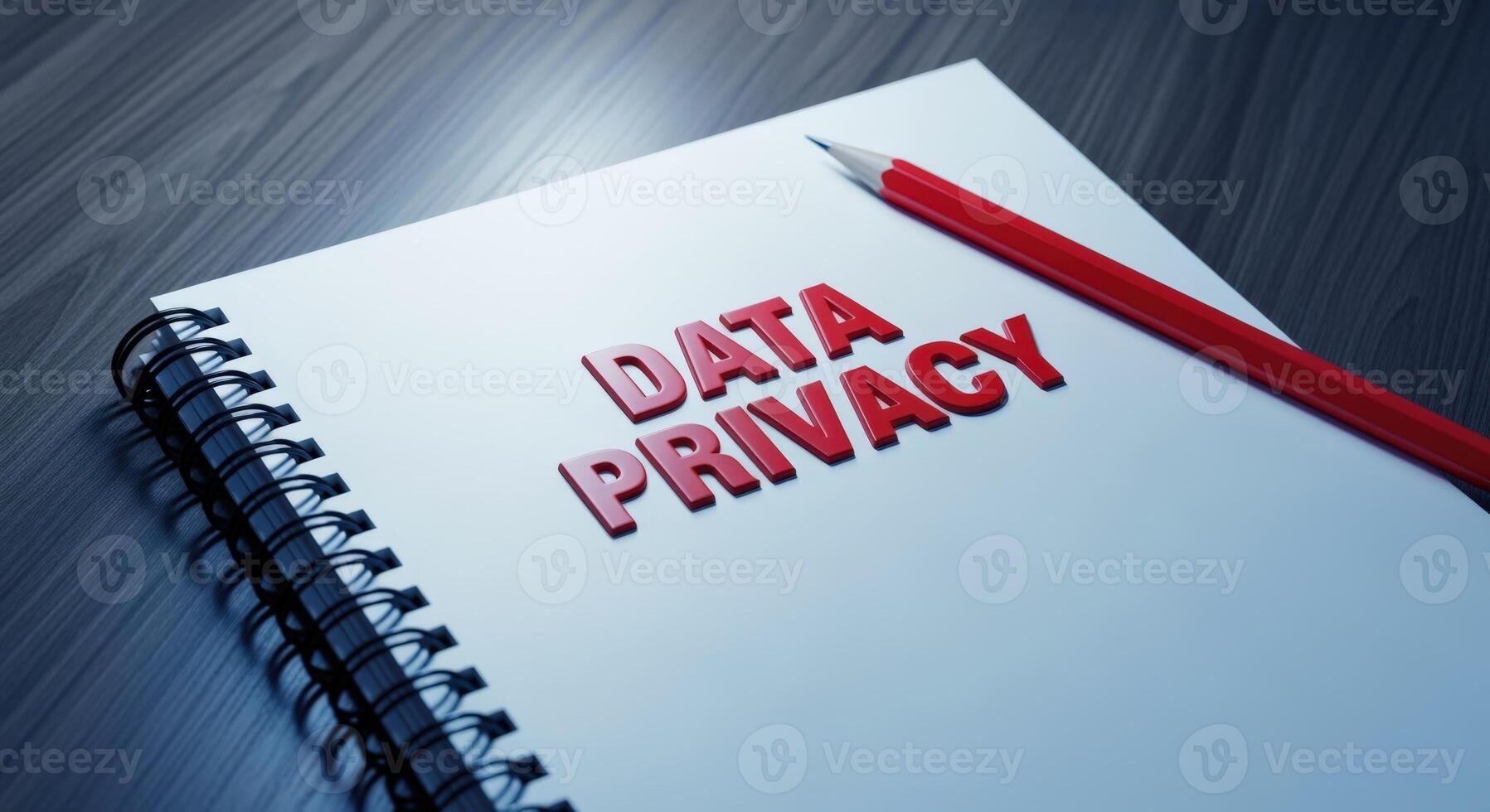 Data Privacy Concept on Notepad with Red Pencil Protecting Information and Personal Data photo