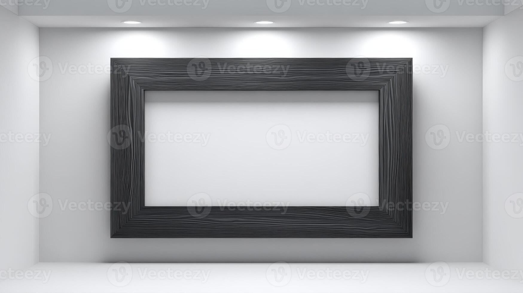 Elegant Empty Frame on Gallery Wall with Spotlights Ideal for Art Mockups and Presentations photo