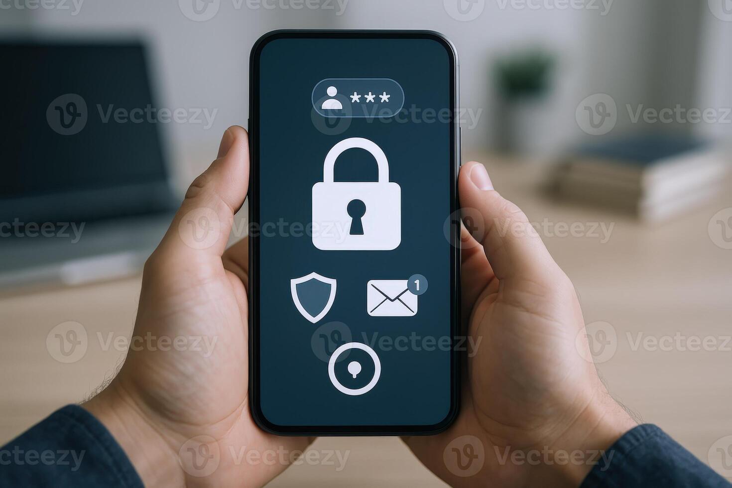 Mobile Security Person Holding Smartphone Displaying Lock Icon For Data Protection and Access Control photo