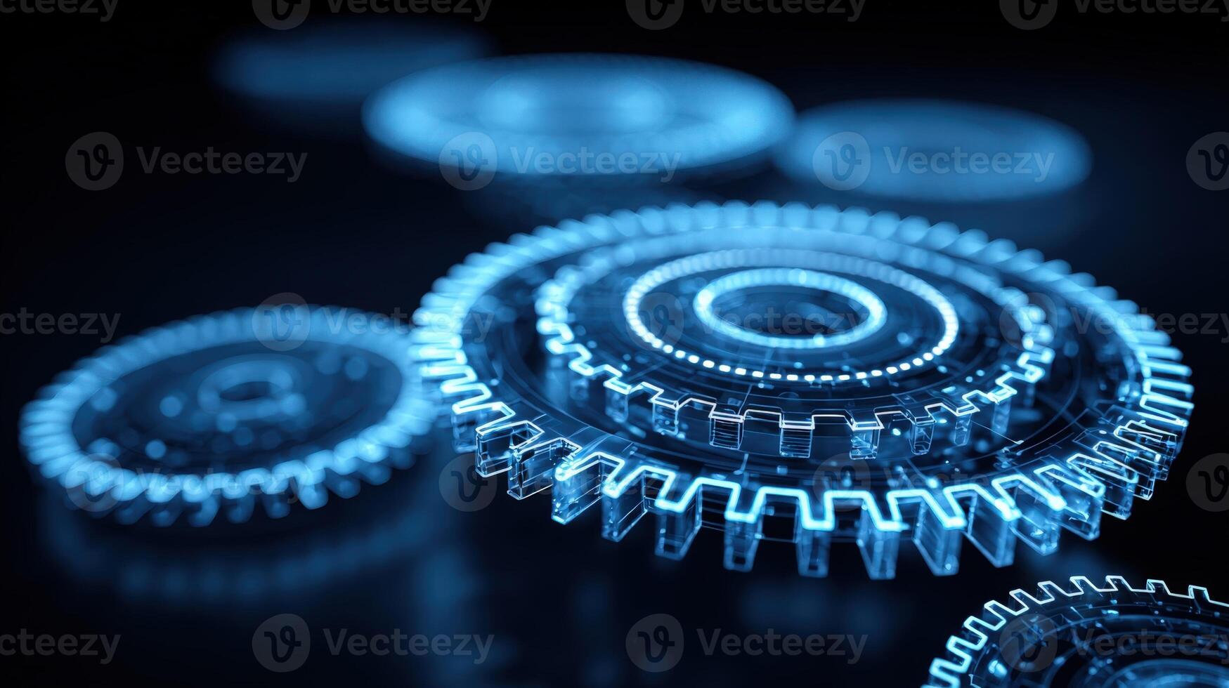 Abstract Technology Gears Glowing in Blue Mechanical Engineering and Innovation Concepts Render photo