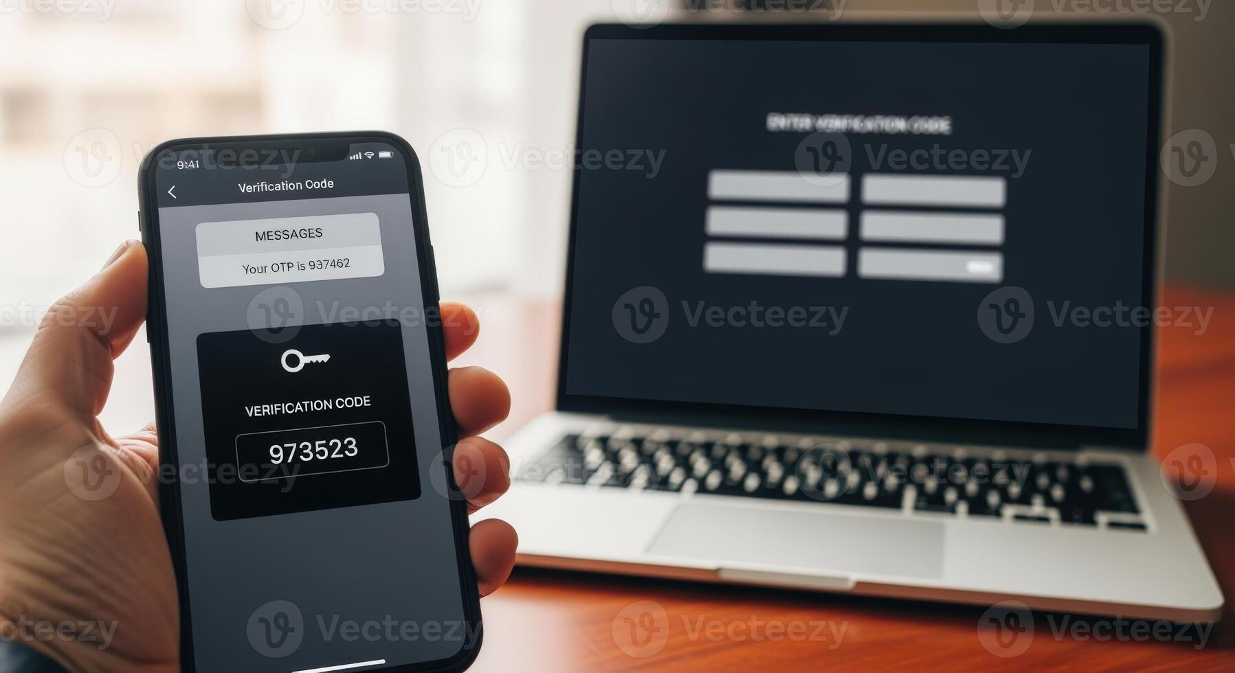 Two-Factor Authentication on Mobile Phone with Laptop for Secure Login and Identity Verification Process photo