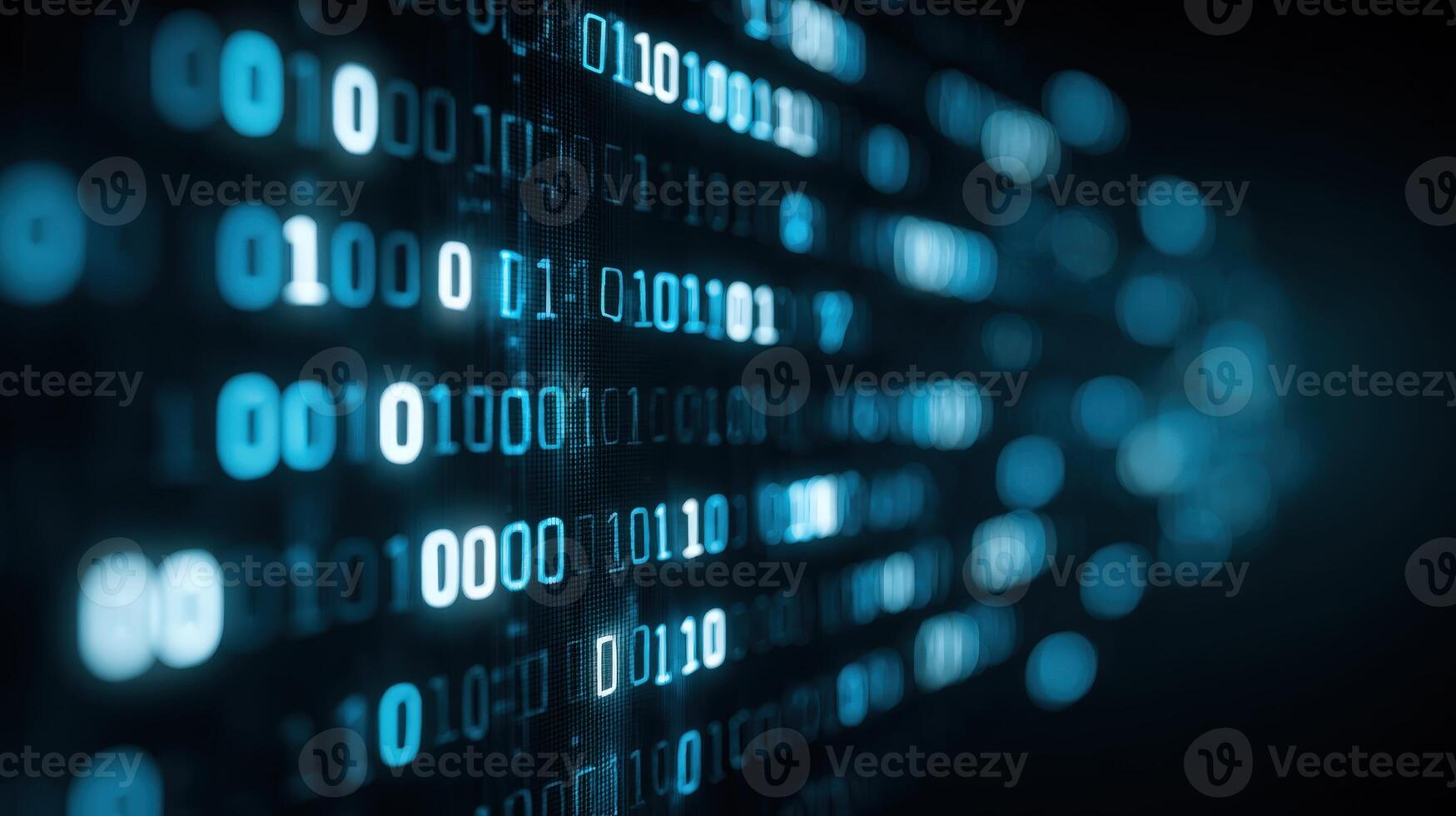 Binary Code Stream Abstract Background Modern Technology, Cybersecurity, and Data Processing Concept photo