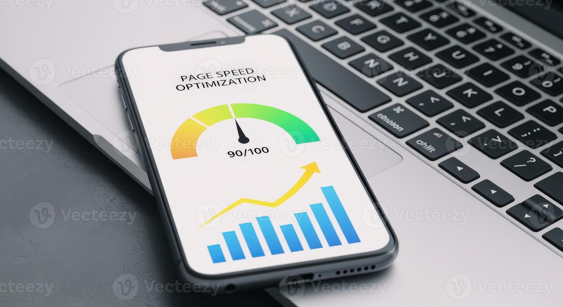 Page Speed Optimization Displayed on Mobile Phone, Web Development and Performance Marketing Technology Concept photo