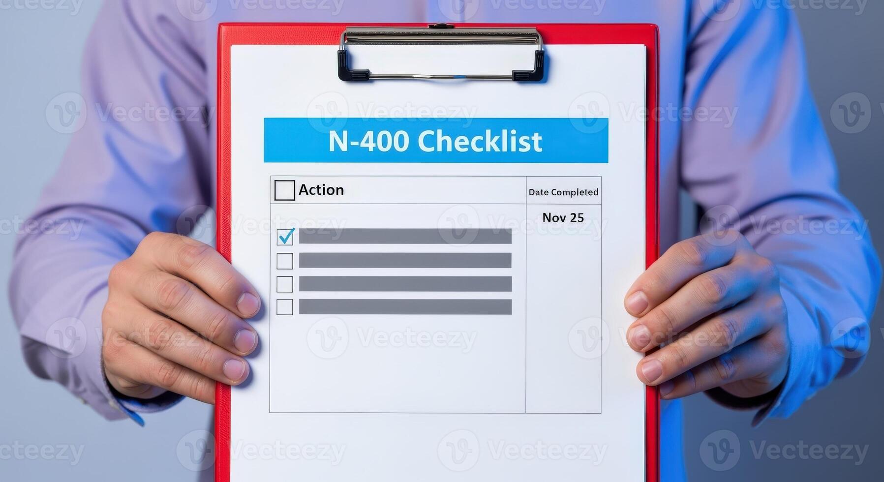 Citizenship Application Checklist Man Holding N-400 Form for Naturalization Process with Checklist photo