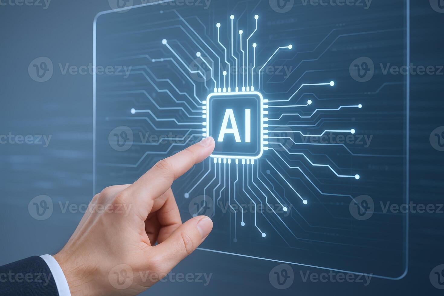 Artificial Intelligence Activation Hand Touching AI Interface with Circuitry, Futuristic Technology and Modern Design photo