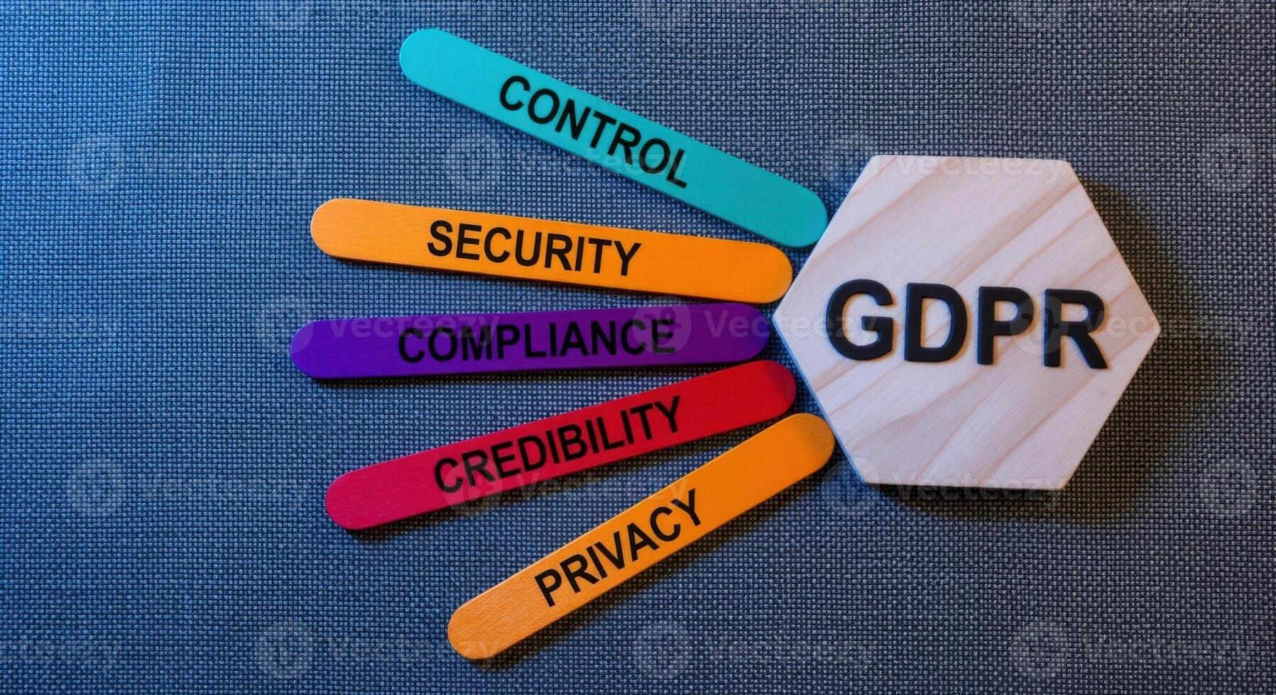 GDPR Concept with Colorful Sticks and Hexagon, Representing Data Protection, Security, and Compliance on Textured Background photo