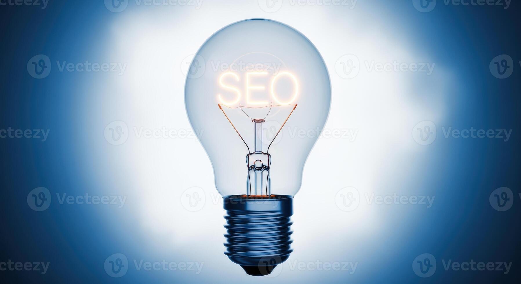 SEO concept visualization Lightbulb illuminating search engine optimization strategies and solutions for digital marketing success photo