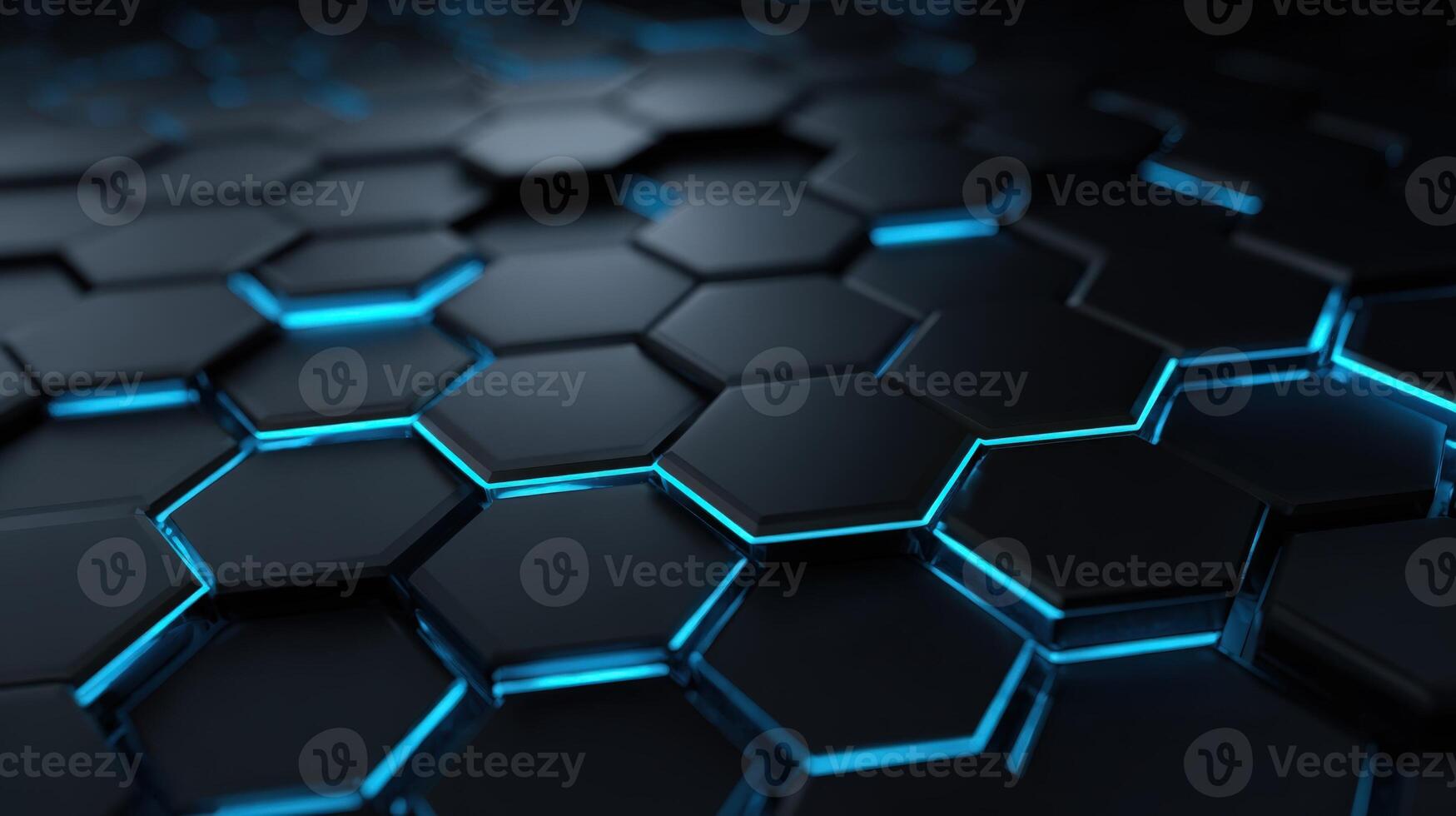 Abstract Dark Hexagon Background with Blue Glowing Lines, Geometric Pattern, Modern Technology Design photo