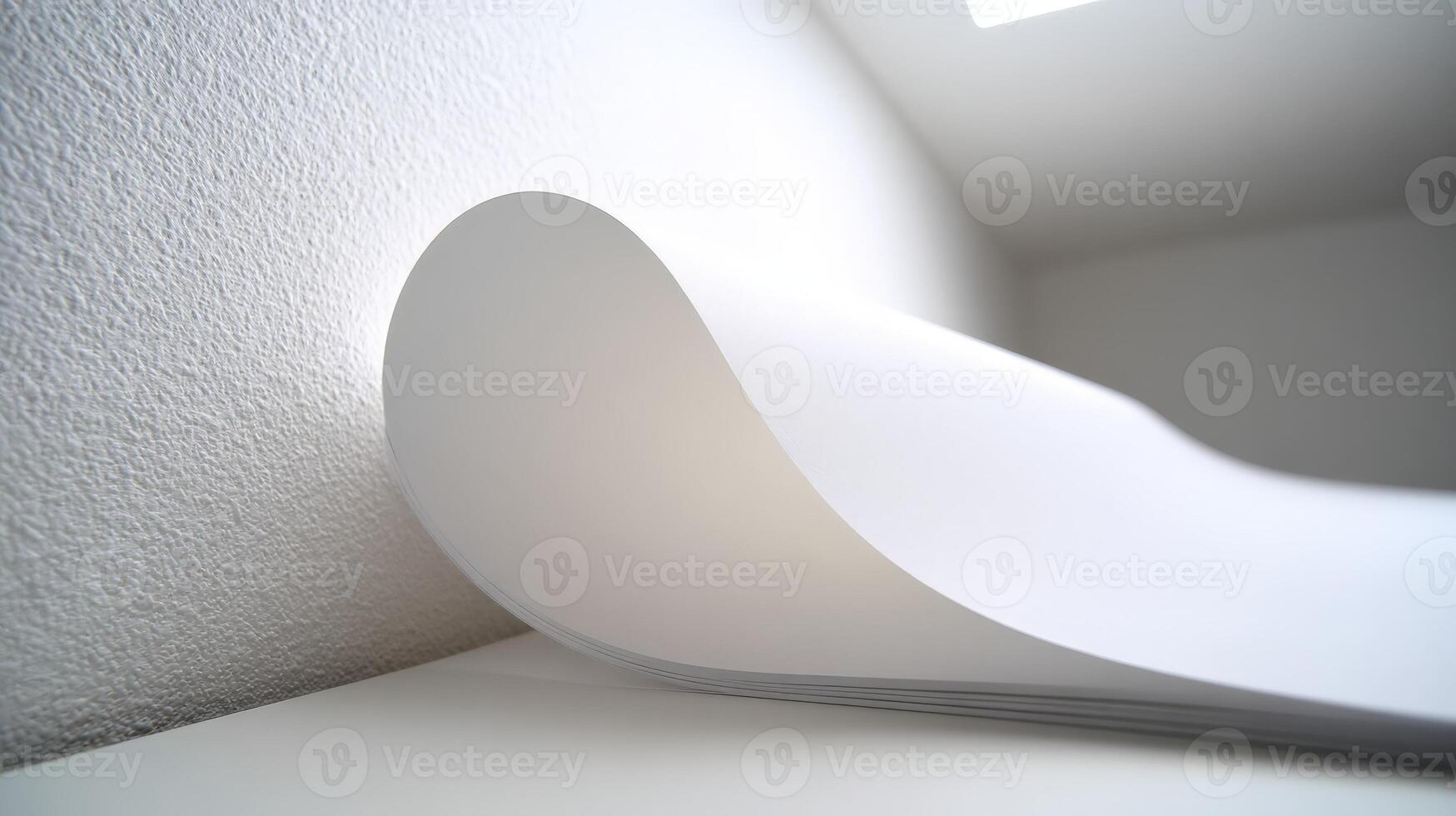 Abstract White Paper Curve in Clean Minimalist Room Setting, Conceptual Design Element, Advertising Background photo