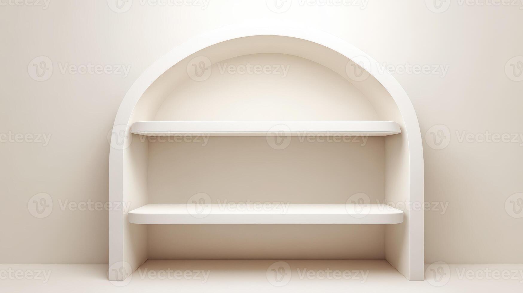 Elegant Empty Arch Shelf Niche with Cream Color Palette for Interior Design Mockups and Product Displays photo