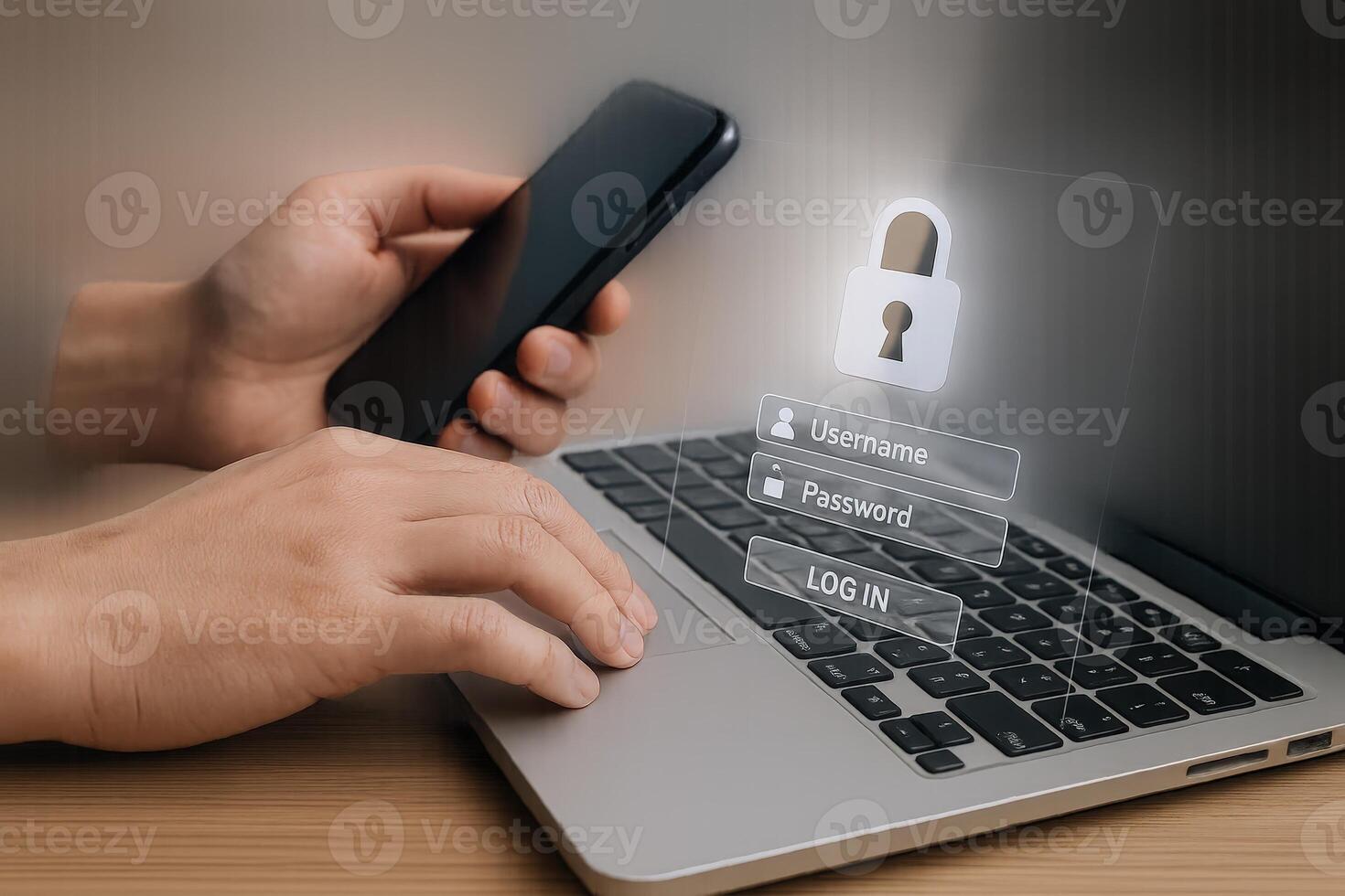 Data Protection User Accessing Laptop with Secure Login, Account Authentication, and Digital Security Measures photo