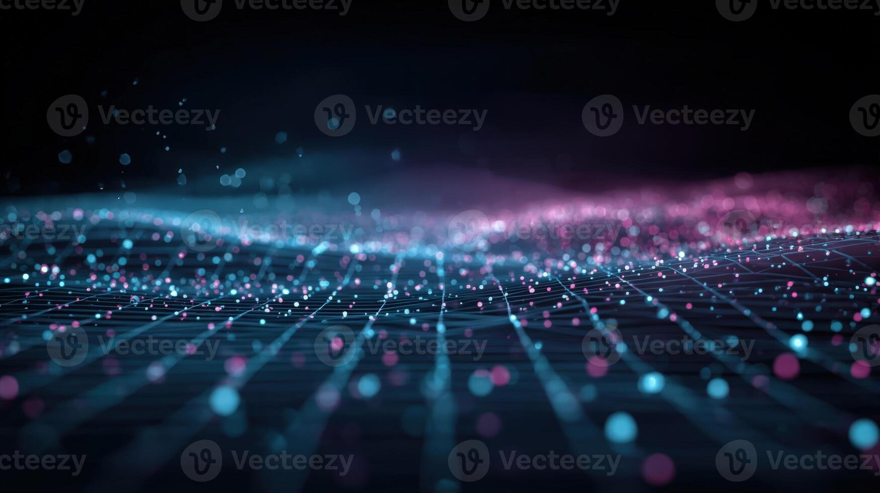 Abstract Digital Landscape with Glowing Particles, Dark Background, Technology Concept, Data Visualization, and Futuristic Elements photo