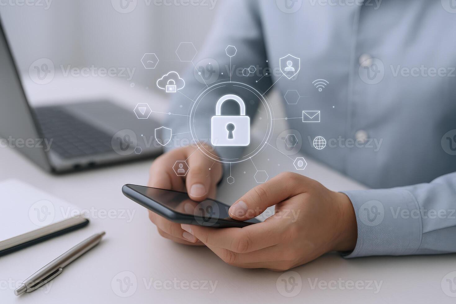 Data protection and privacy on a mobile device, displaying security and digital safety with encryption photo