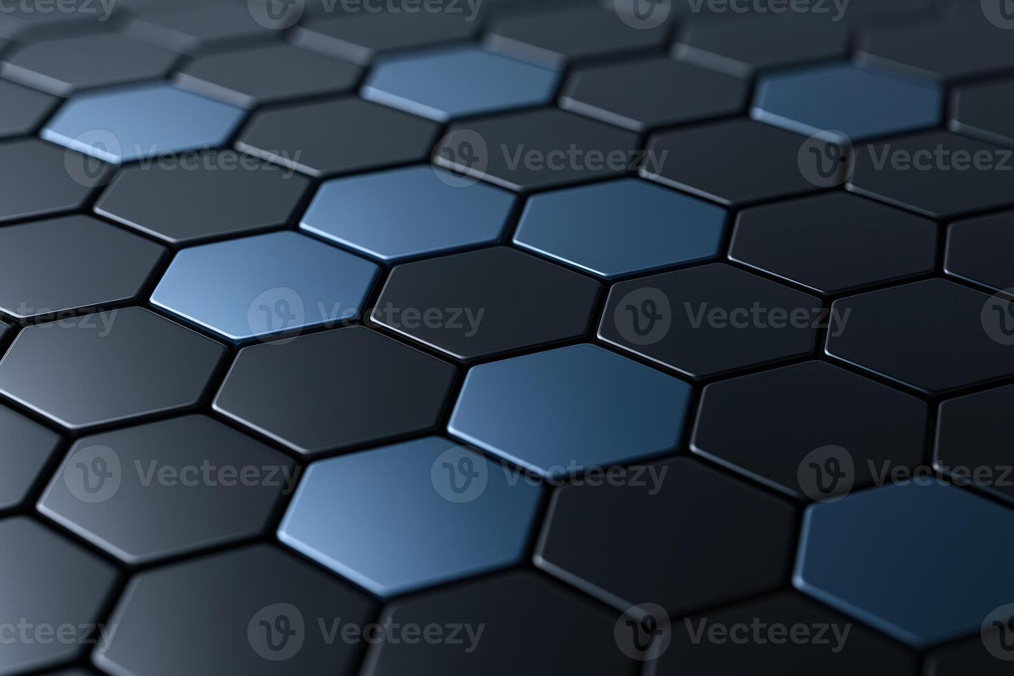Hexagonal Pattern of Dark Gray and Blue Tiles, Abstract Geometric Background, 3D Rendering photo