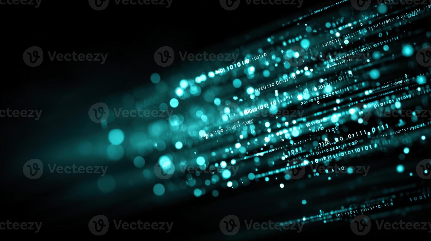 Abstract Visualization of Digital Data Stream with Glowing Particles and Binary Code, Technology Background photo