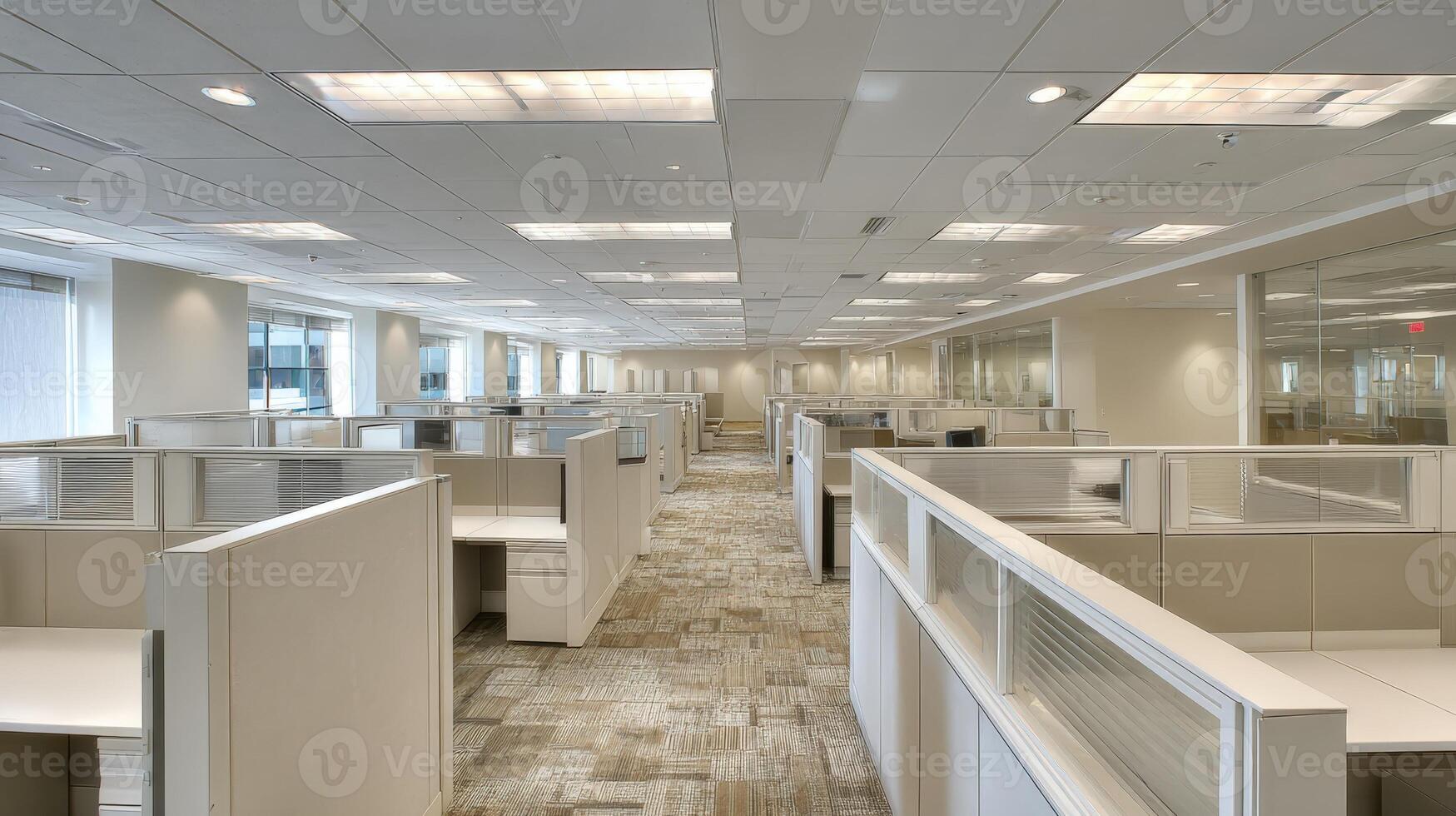 Empty Office Cubicles in a Modern Workplace Setting, Featuring Neutral Colors and Clean Lines for Corporate Use photo