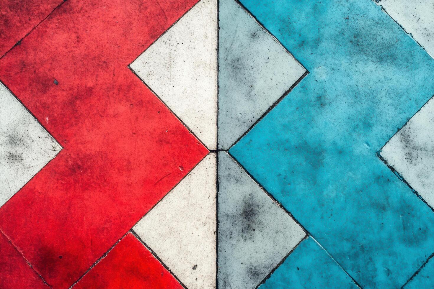 Colorful geometric patterns in urban pavement design create visual interest photo