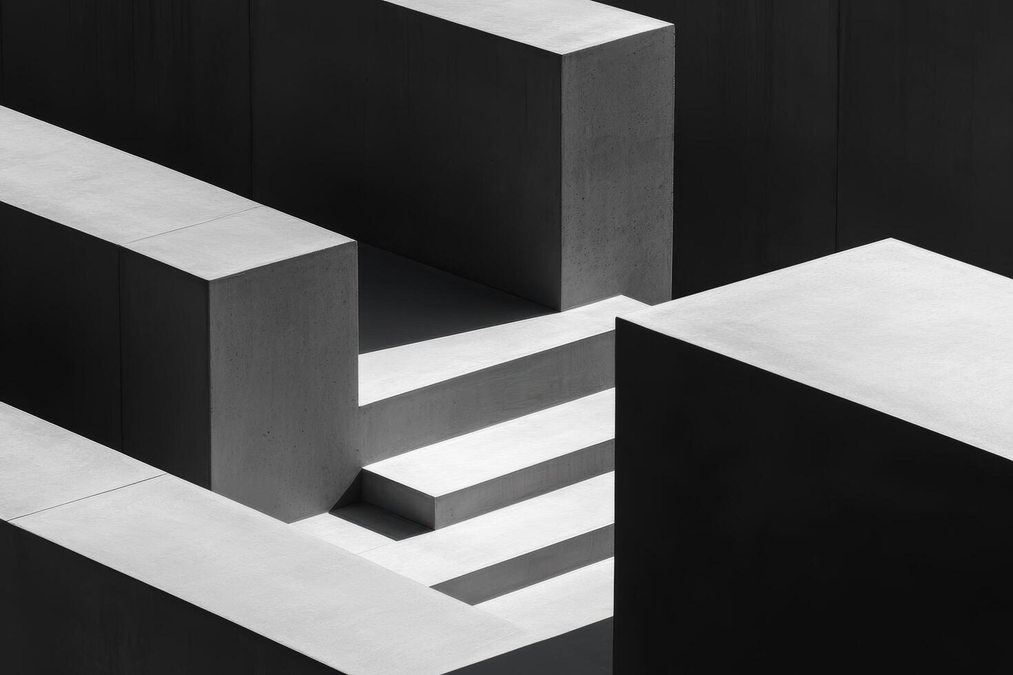 Abstract concrete structures create dynamic shadows in urban landscape photo