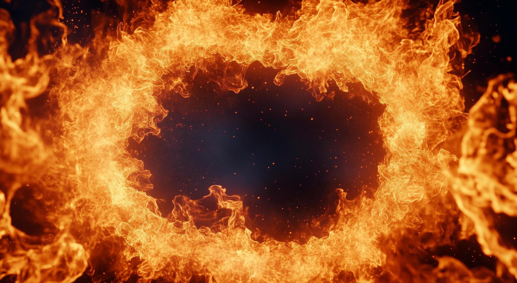 Dynamic Flame Pattern Forming a Glowing Border in a Dark Space. photo