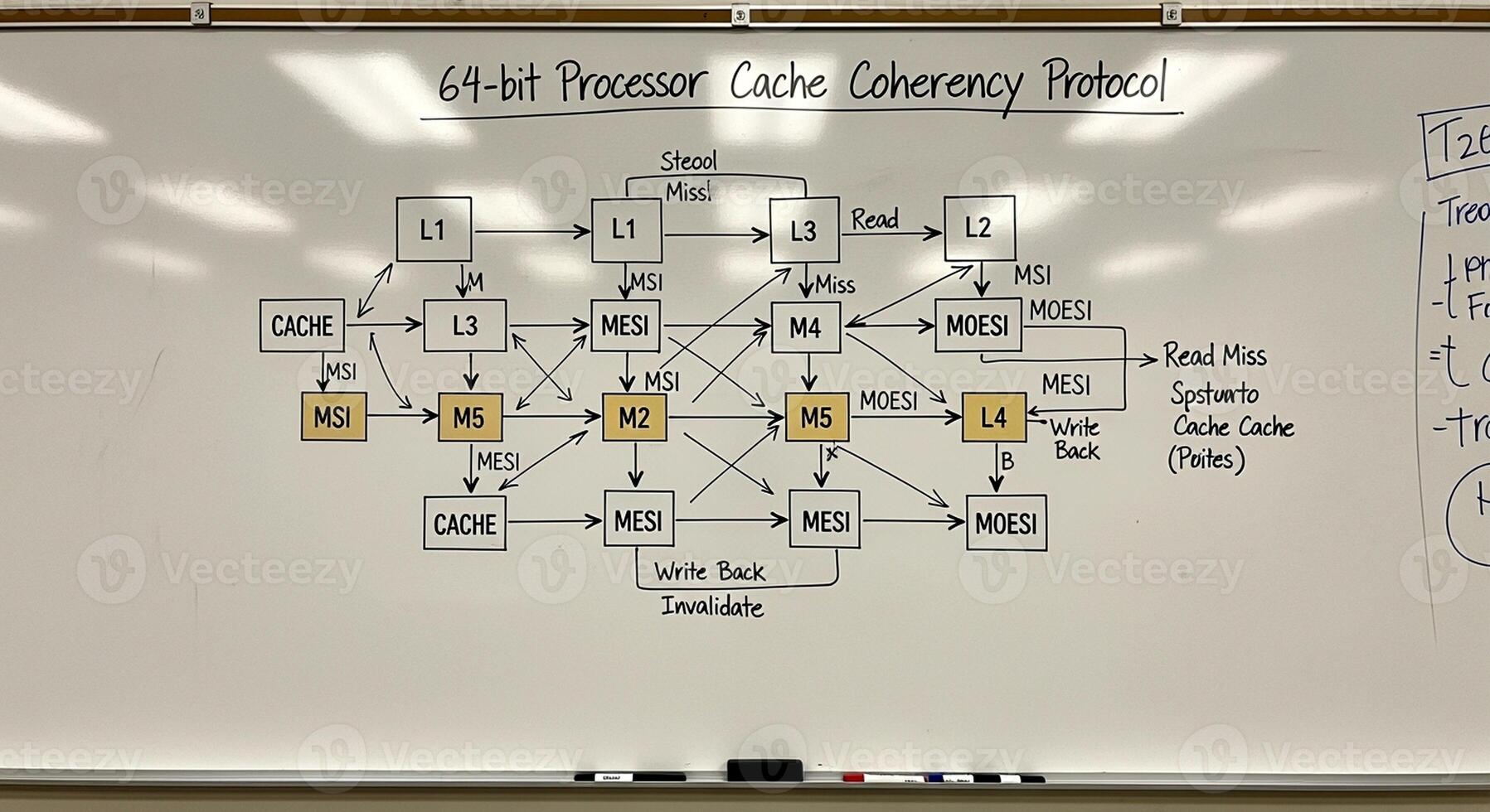 64-bit Processor Cache Coherency Protocol Diagram on Whiteboard. photo