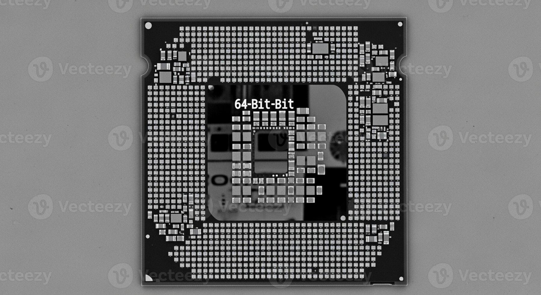 Close-up of a Computer Processor with Pins and Circuitry. photo