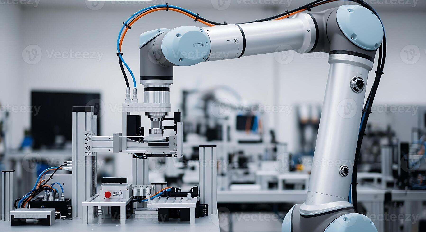 Robotic arm in a factory setting performing automated tasks with precision and efficiency in manufacturing photo