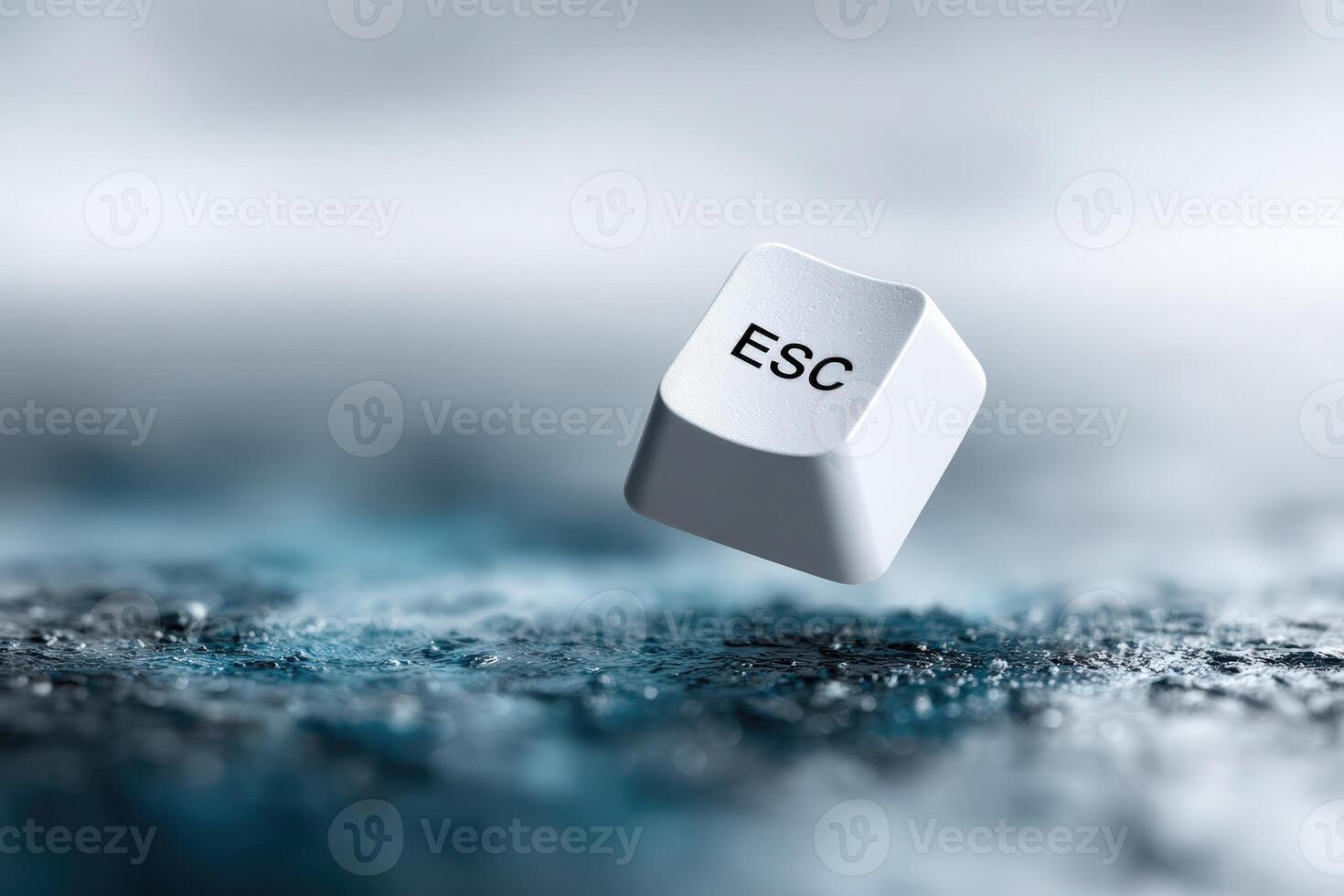 Escape key hovering above a blue abstract background with textured surface photo