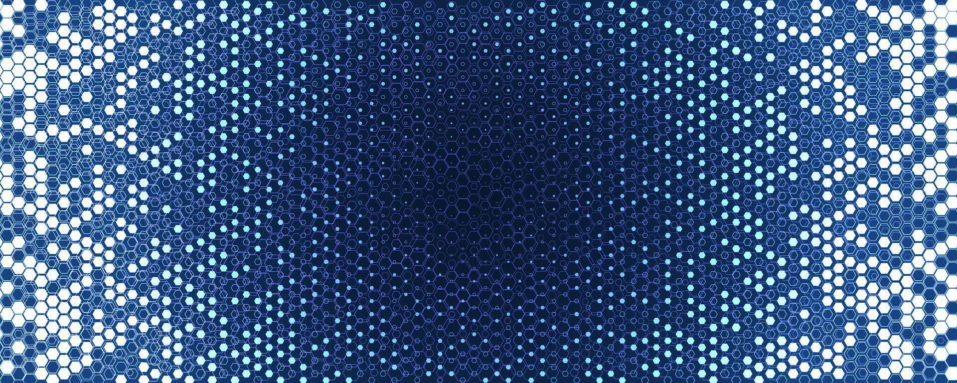 Blue White Hexagon Background Glowing Honeycomb Pattern for AI, Tech Forum, Science Medical Conference, Digital Startup Ad. Hexagonal Modern Texture. Halftone Gradient Backdrop. Abstract BG vector