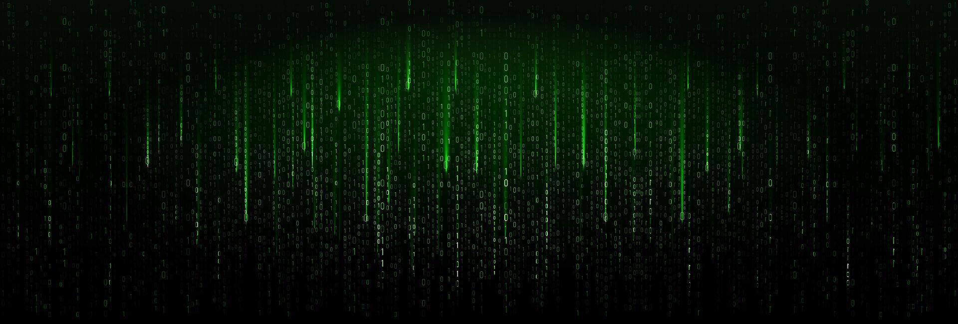 Green Binary Code Falling Digital Rain On Black Background. Futuristic Cyber Matrix Style Concept For Technology, Hacking, And Programming Themes. Illustration vector