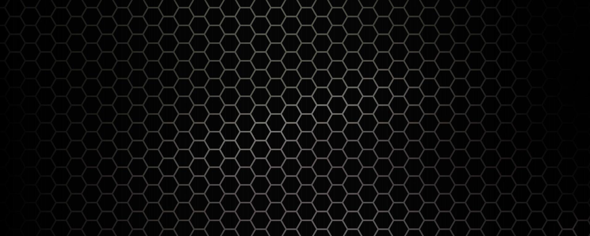 Hexagon honeycomb pattern, black metal texture, geometric grid with hexagonal holes background. Perforated dark sheet, tech nanomaterial surface, web design BG, digital interface. illustration vector