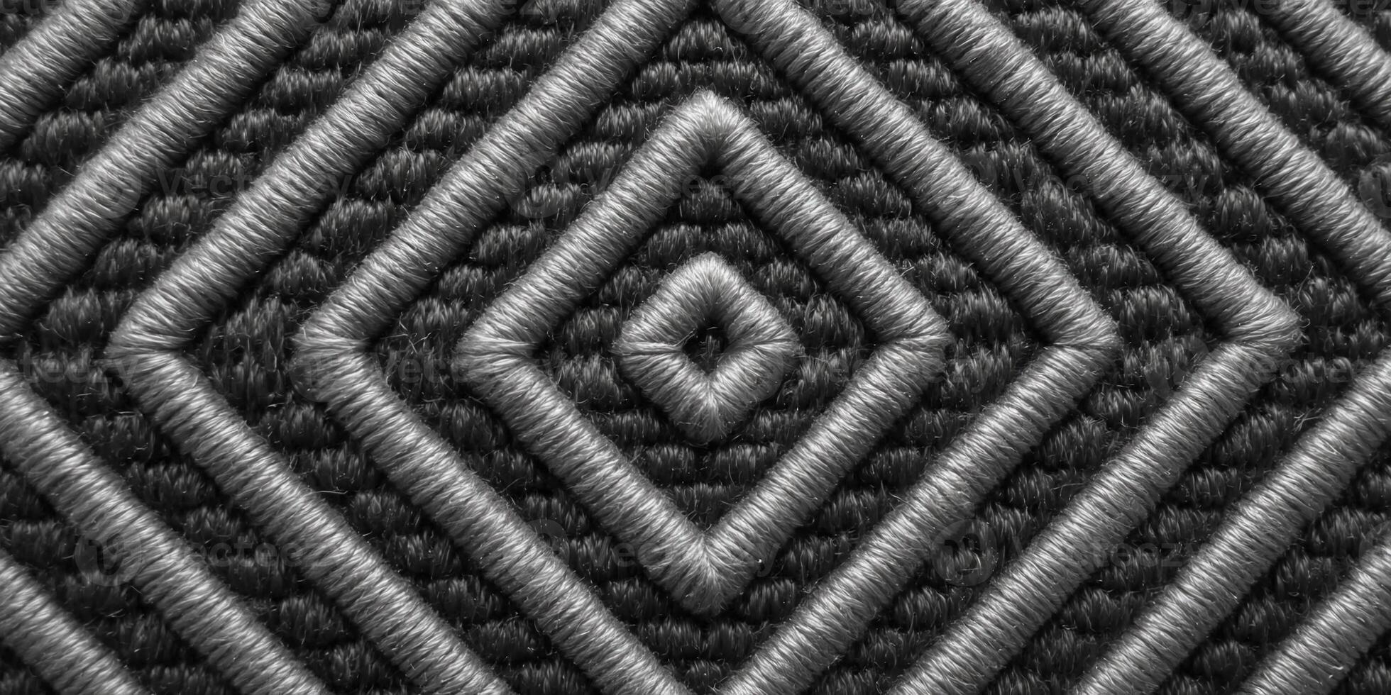 An artistic display of diamond pattern embroidery in shades of gray and black, creating an appealing texture. photo