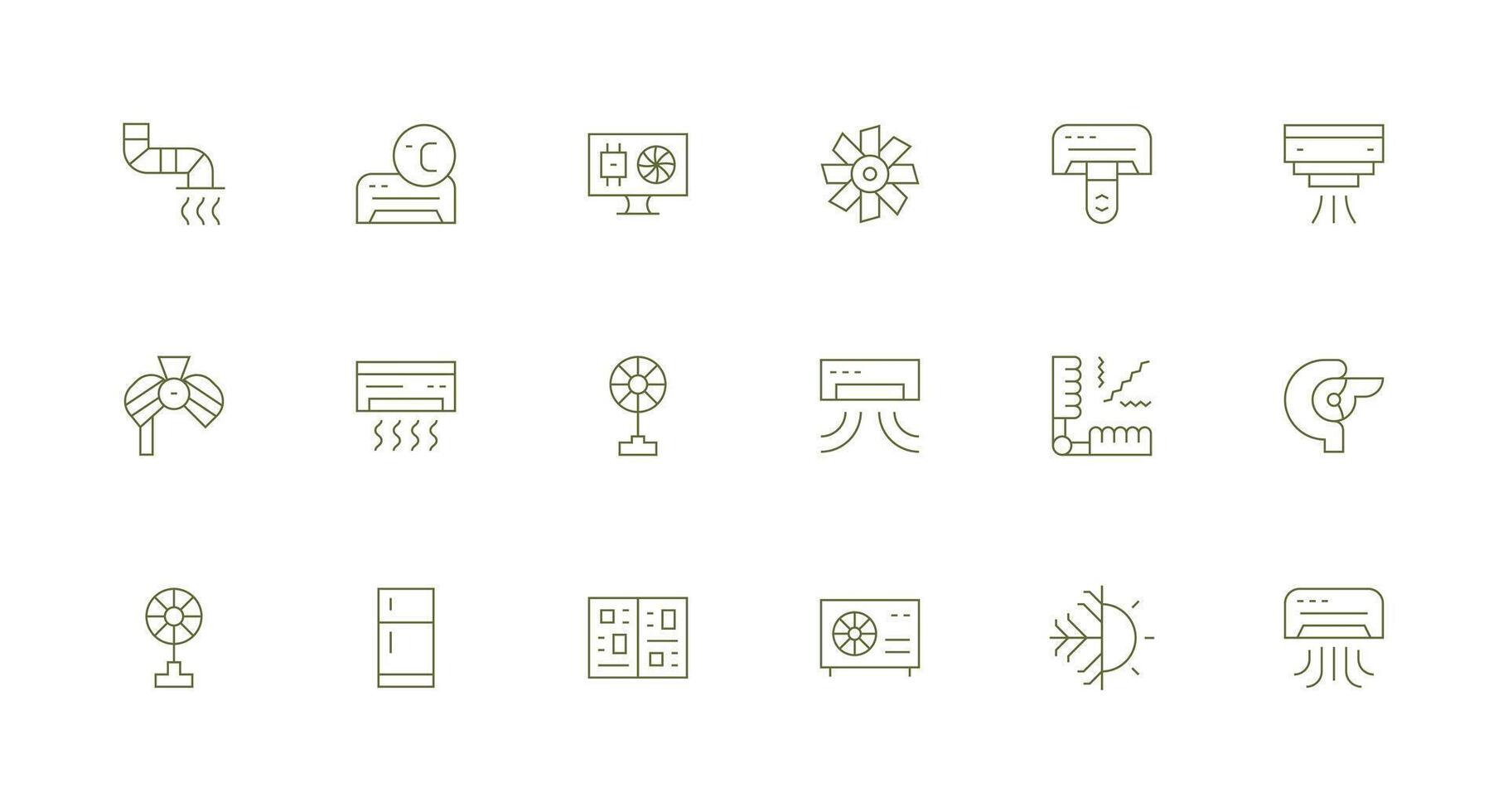 18 Icons for Cooling in Minimal Line Format Organized Icon Pack for Quick Access vector