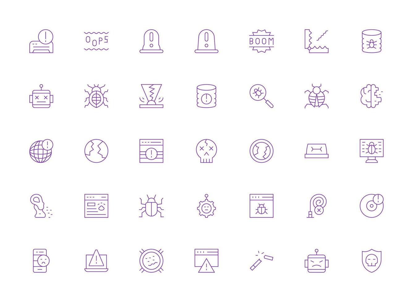 Light Line Style Malfunction Icons with 35 Vectors Scalable Icons for Cross-Platform Interfaces