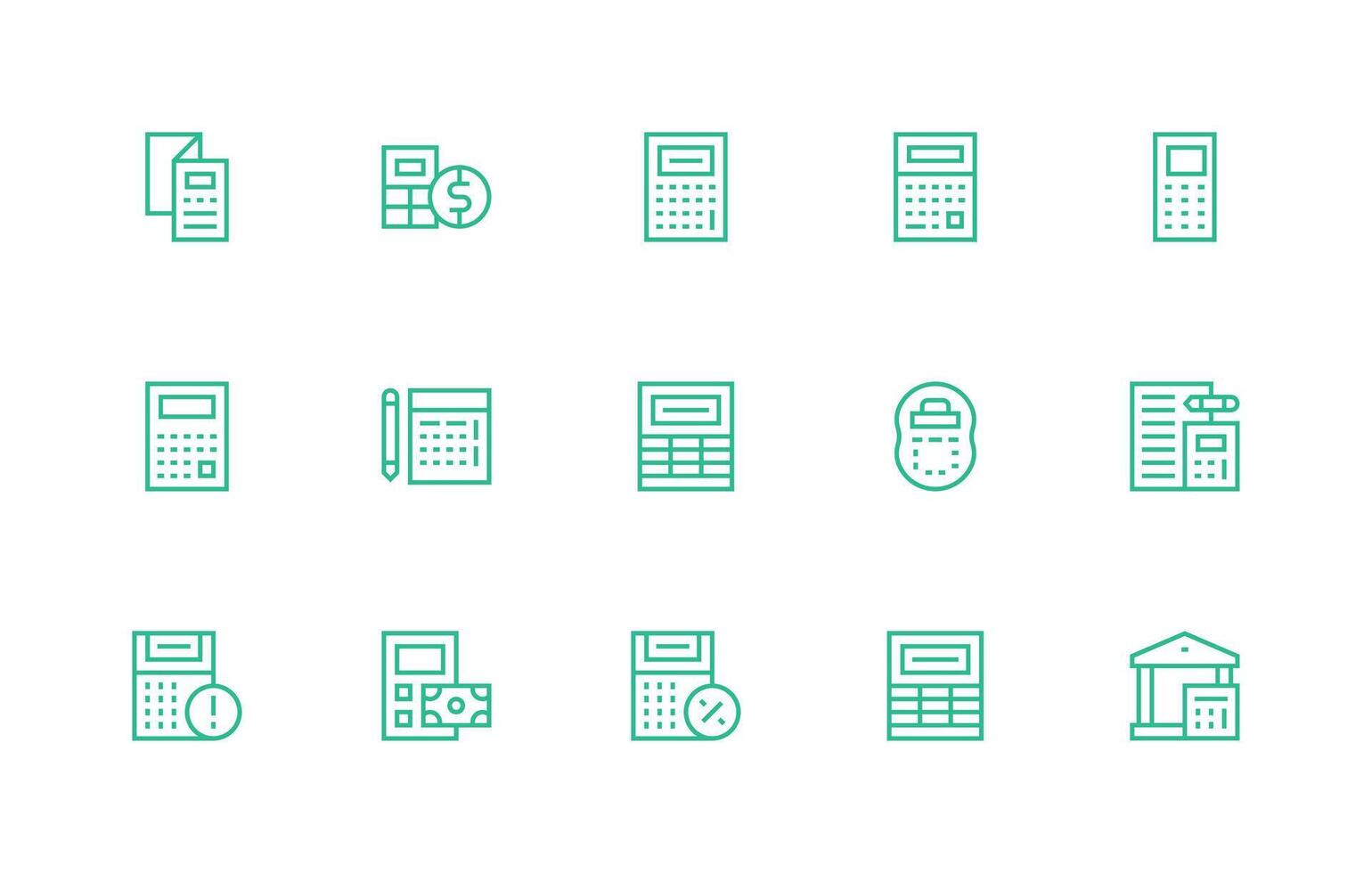 15 íconos para calculadora en regular línea formato multi-estilo icono colección vector