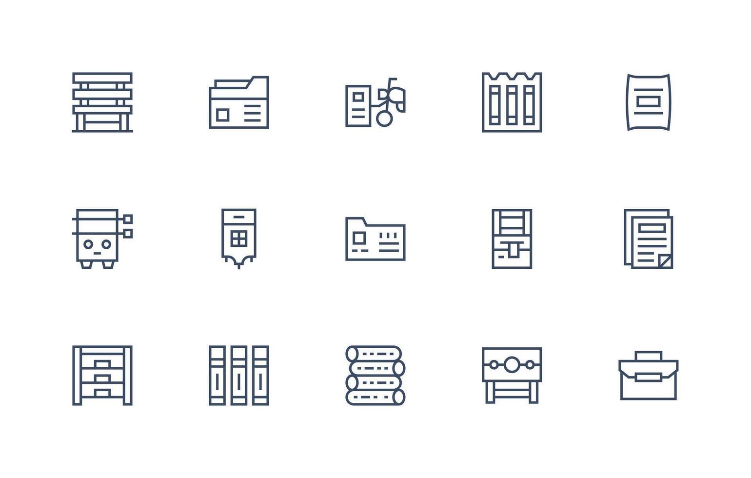 File Cabinet Visual Pack containing 15 Regular Line Icons Multi-Style Icon Collection vector