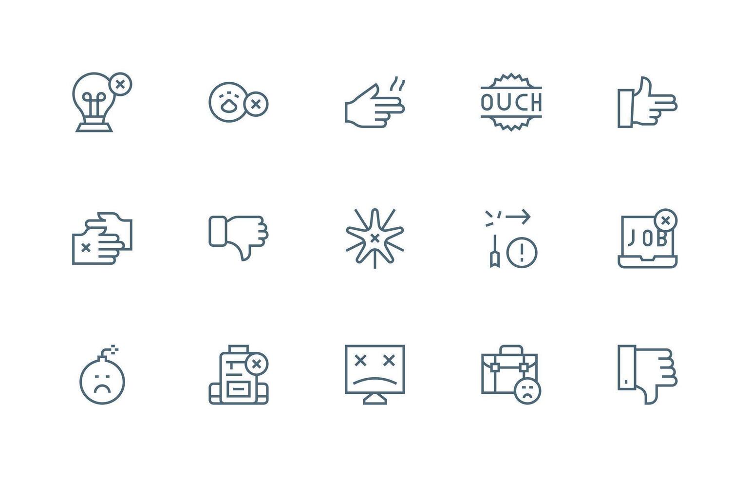 Regular Line Icons from Unsuccessful Set with 15 Vectors Basic Icon Series