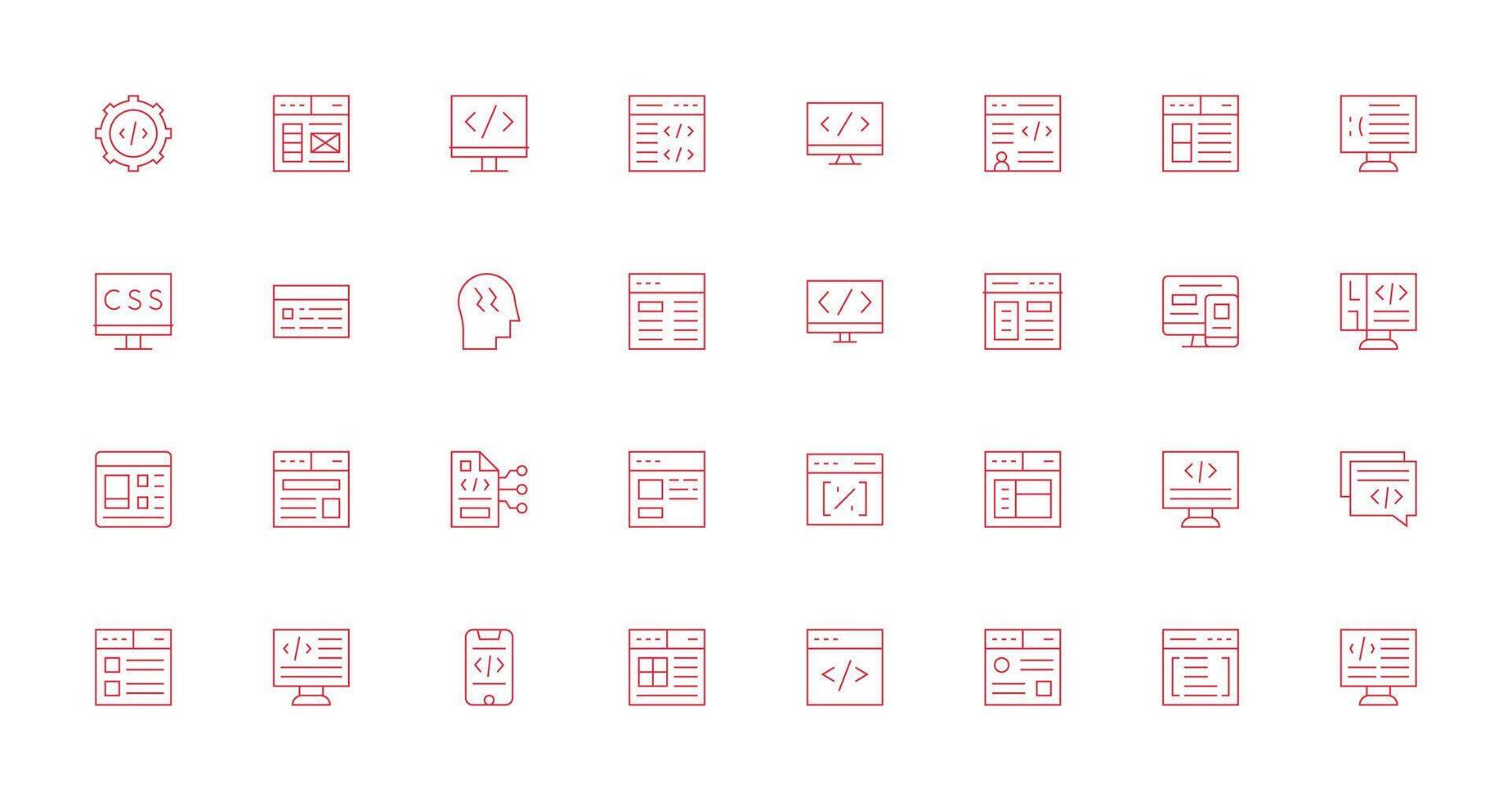 Thin Line Style Html Icons with 32 Vectors Flat Icon Set