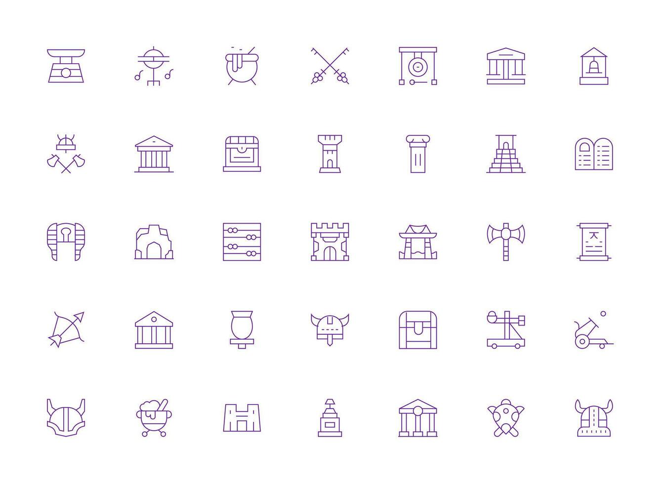 35 Icons for Ancient in Light Line Format Icon Set for Projects vector