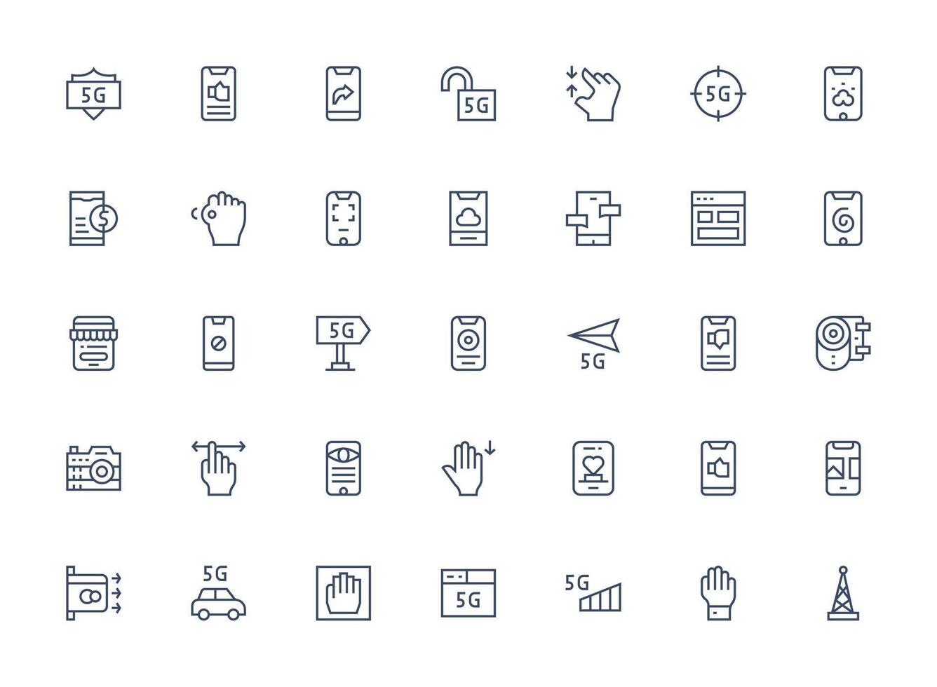 Mobile Icon Set with 35 Regular Clean Line Graphics Scalable Icons for All Themes vector