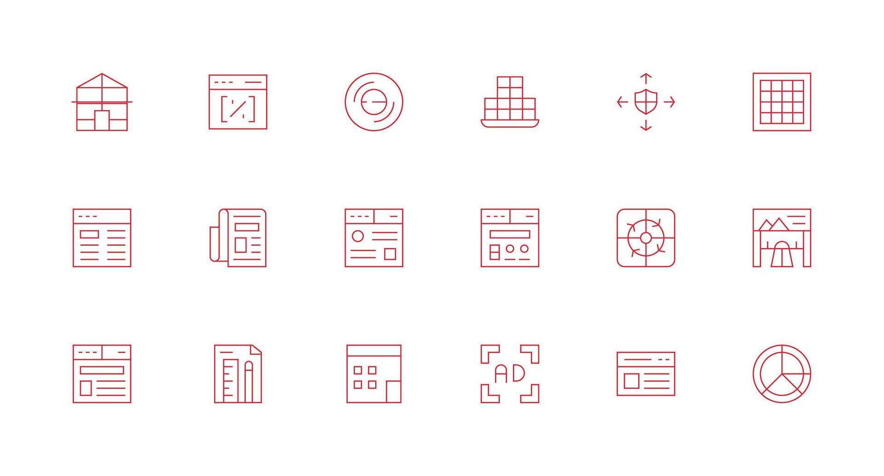 18 Minimal Line Style Icons from Layout Collection Essential Icon Set for Teams vector