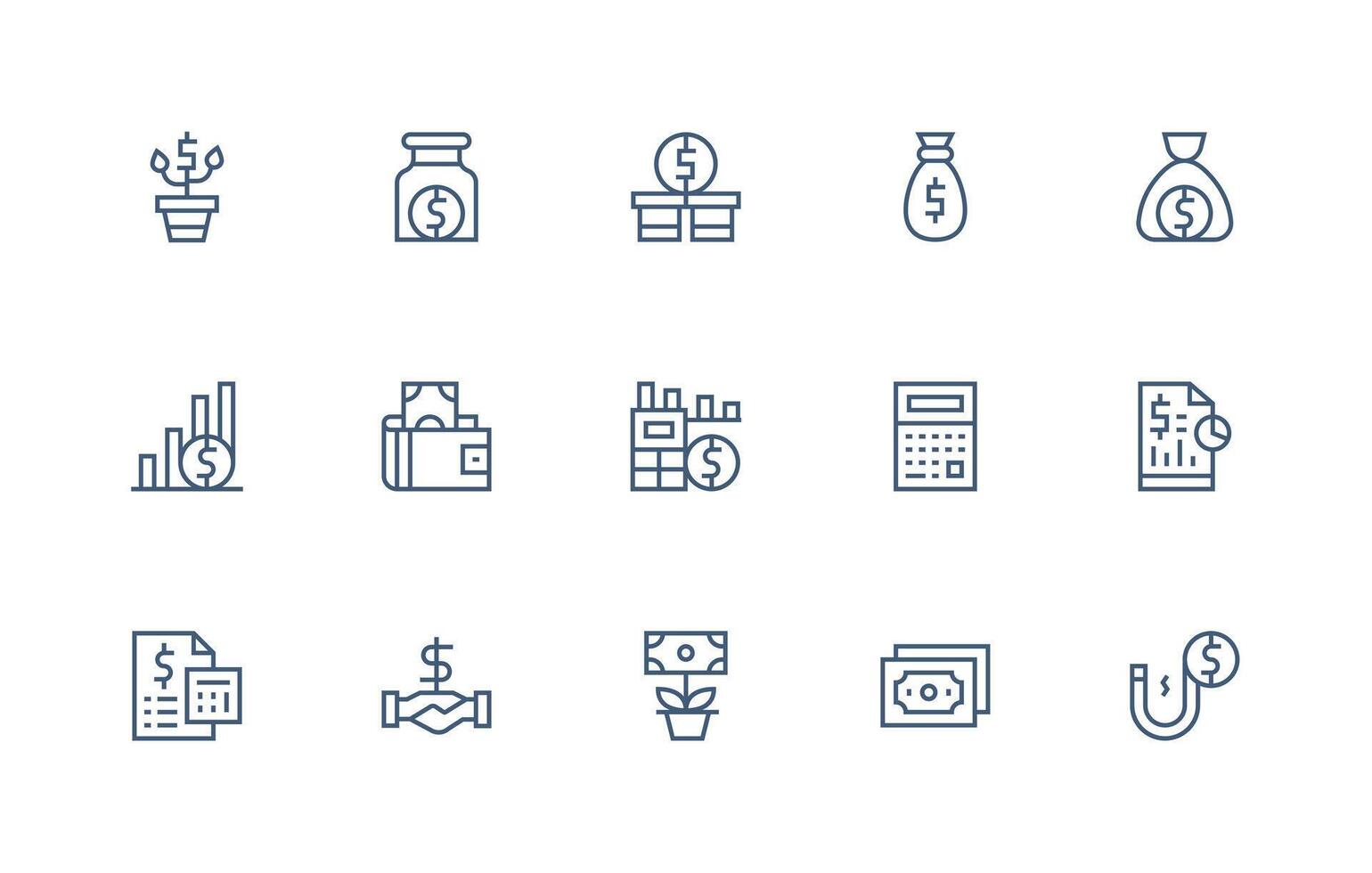 15 íconos para ingresos en regular línea formato web icono colección vector