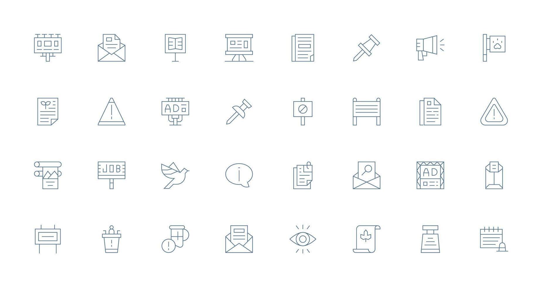 32 Thin Line Icons for Notice Graphics User Interface Icons for Digital Products vector