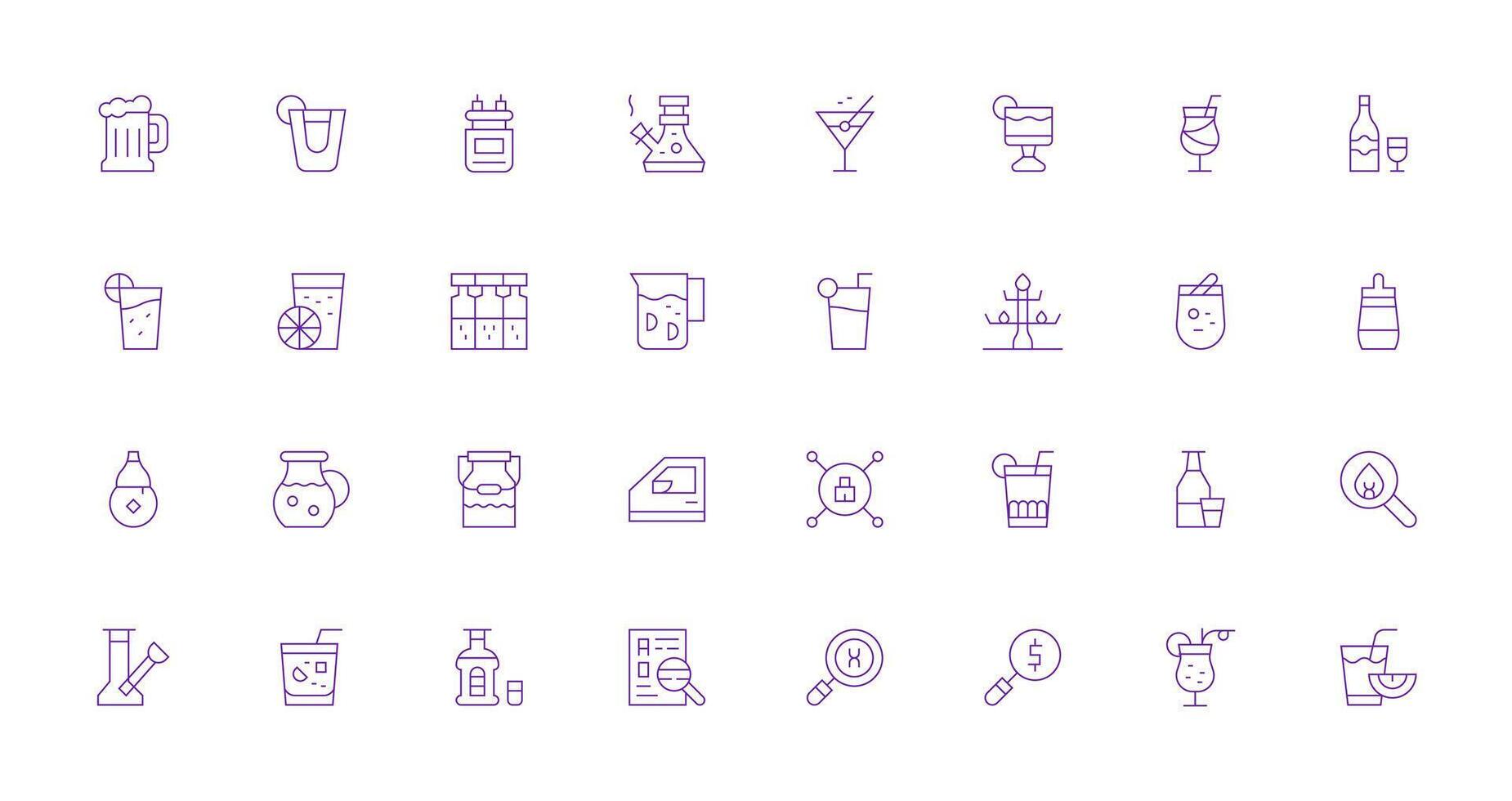 Glass Icon Set with 32 Thin Line Graphics Basic Icon Series vector