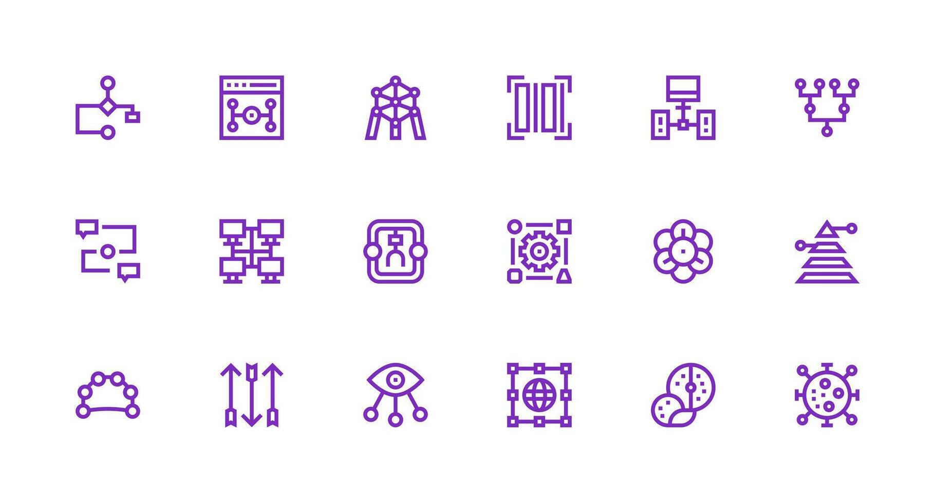 Data Flow Icon Set with 18 Strong Stroke Line Graphics Layout Icon Collection vector
