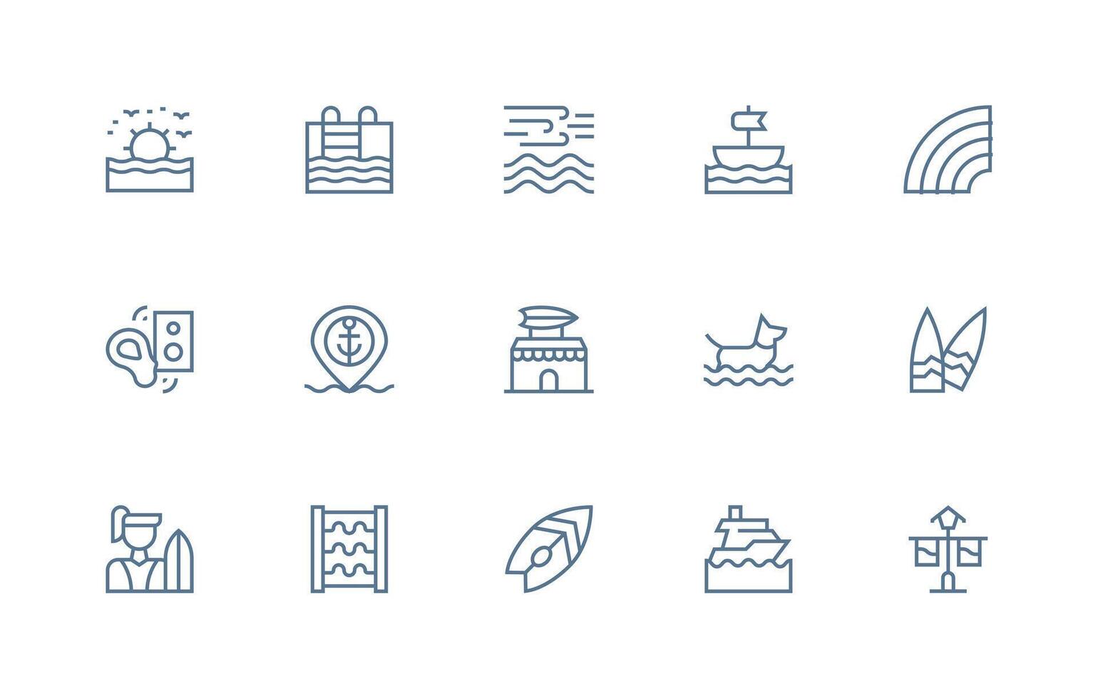 Waves Icon Set with 15 Regular Line Graphics Creative Icon Set vector