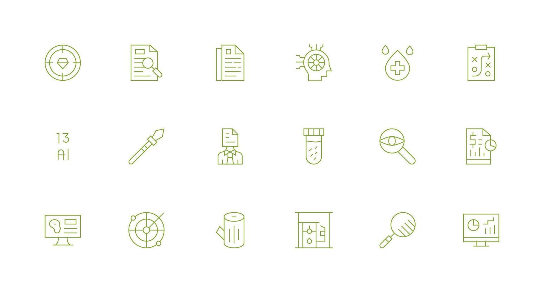 análisis diseño íconos presentando 18 en mínimo línea estilo de múltiples fines icono conjunto vector