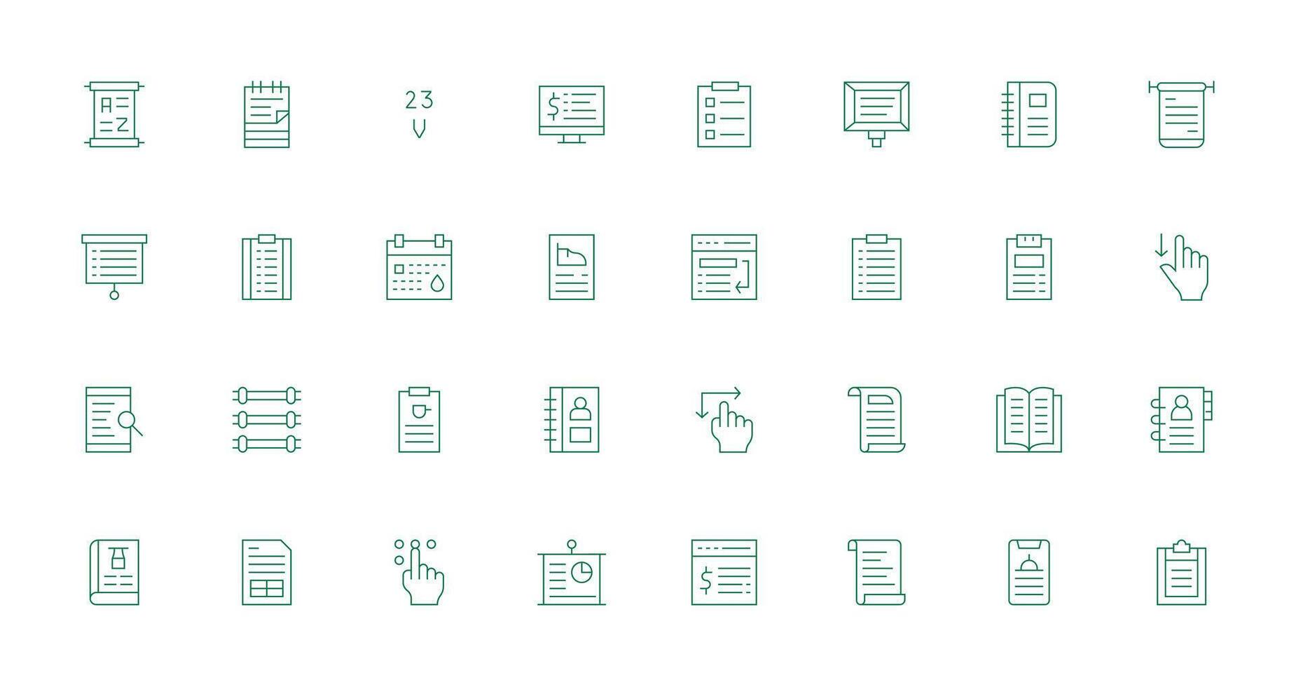 List Design Icons featuring 32 in Thin Line Style Core Icon Collection for Daily Tasks vector