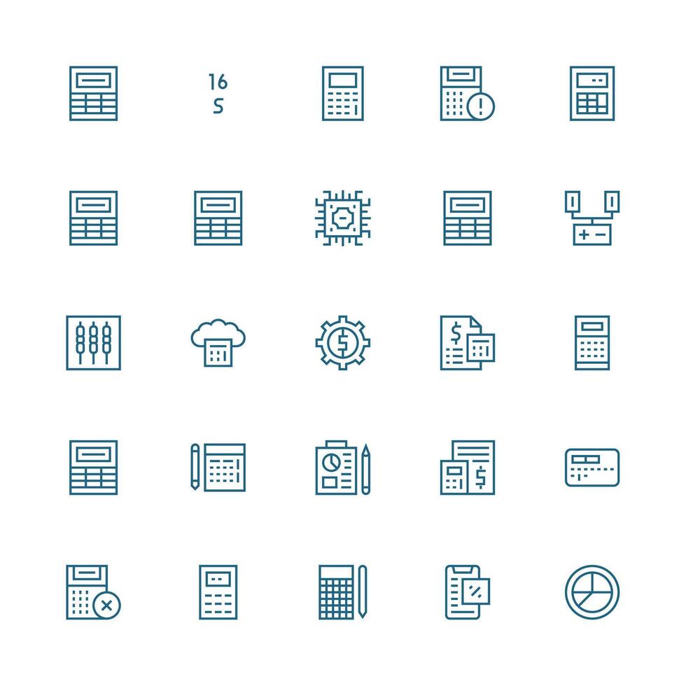 Calculation Design Icons featuring 25 in Medium Stroke Outline Style All Device Compatible Icon Set vector