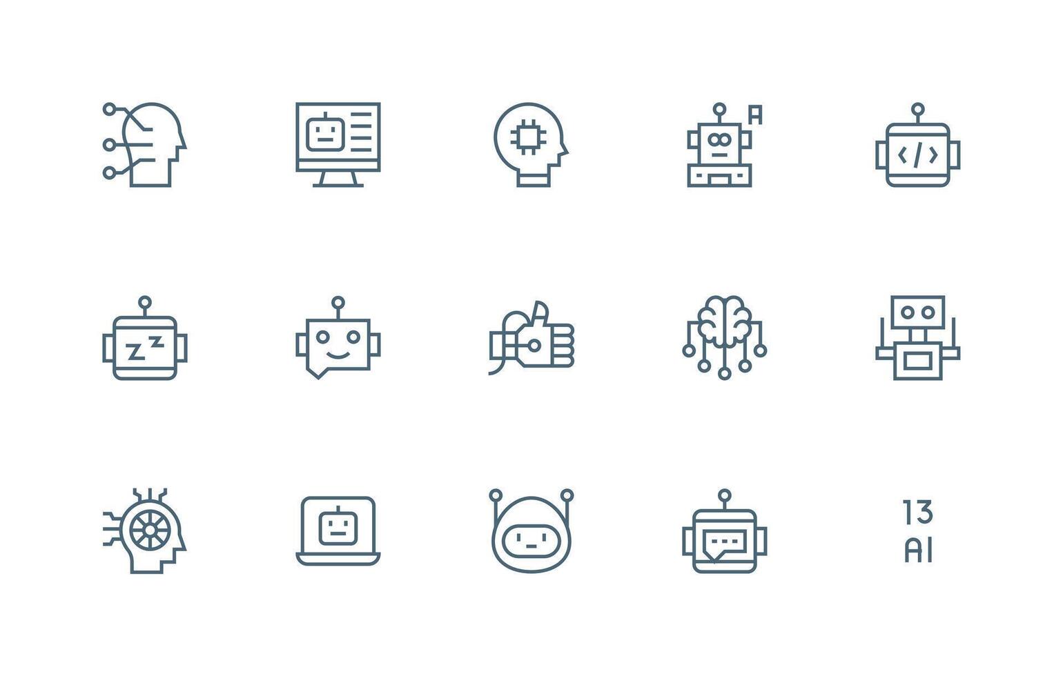 Artificial Intelligence including 15 Regular Line Illustrations Essential Icon Set for Teams vector