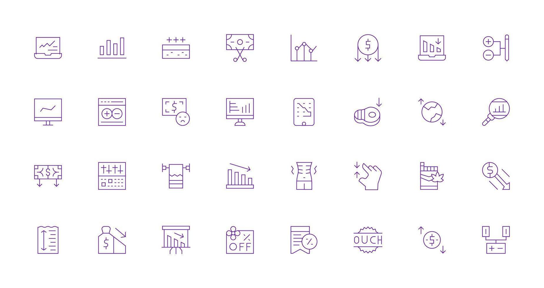 32 Thin Line Style Icons from Decrease Collection Icon Set for Web vector